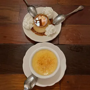 a bowl of creme and a plate of ice cream