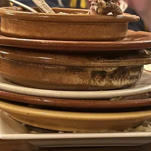 a stack of plates with ice cream