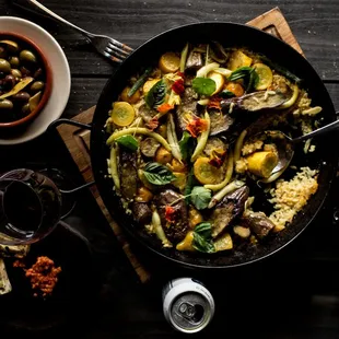 a pan of food on a table