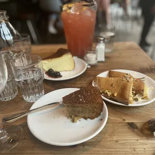 Olive oil cake, crepes, basque cheesecake, sangria