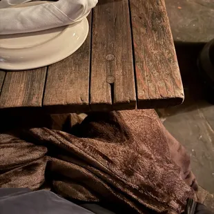 Blanket provided for outdoor seating with heaters right beside us!