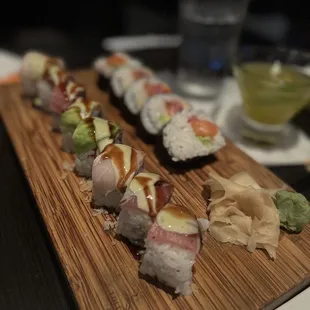 a close up of the sushi