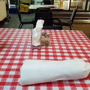 a red and white checkered table cloth