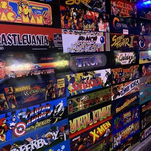 a wall full of video games