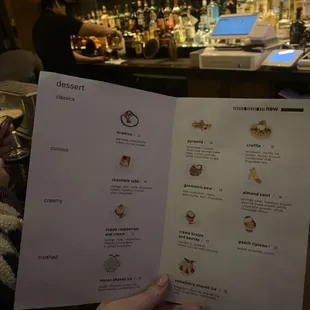 Dessert menu