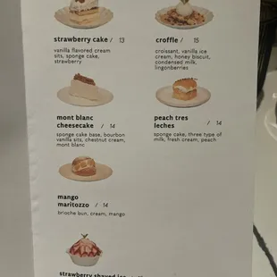 Desert menu