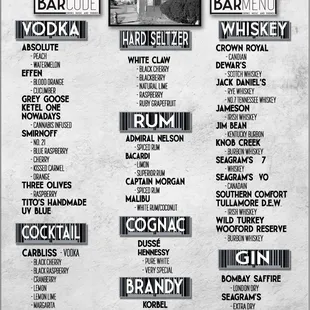 Bar menu