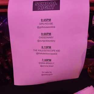 a menu for a school night