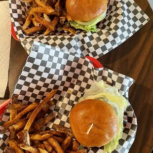 All-the-way burger and The Craig with grilled mushrooms, Swiss, lettuce, tomato
