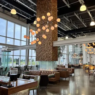 a view of the bar and dining area