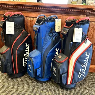a variety of golf bags