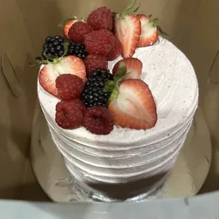 Gluten free vanilla cake with mixed berry filling