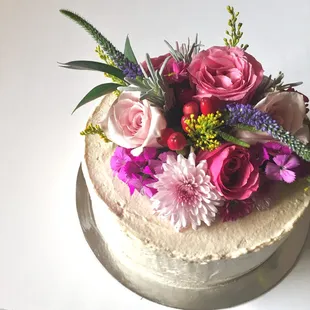 a cake with flowers on top