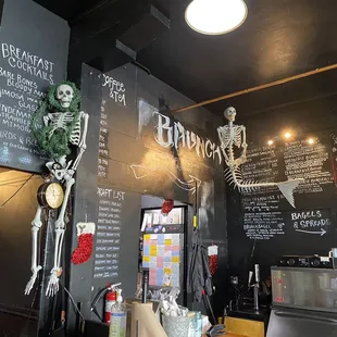 a skeleton and a menu