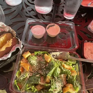 Caesar Dinner Salad, Baked Potato, Cream of Crab soup