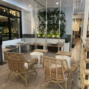 Swing seats in inside dining space