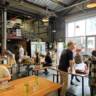 Lots one natural light through the front doors, food truck right outside