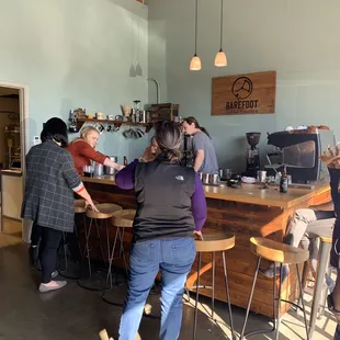 The coffee bar was nice and cozy. A garage door opens to bring in lots of sunlight