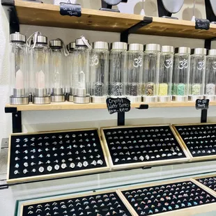 Assorted jewelry and the coolest water bottles I've ever seen