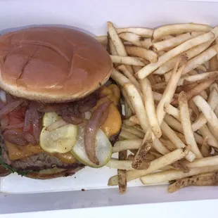 Cheeseburger with sautéed onions and fries at Barefoot Pool Bar &amp; Grill, Disney Polynesian Village Resort, Orlando