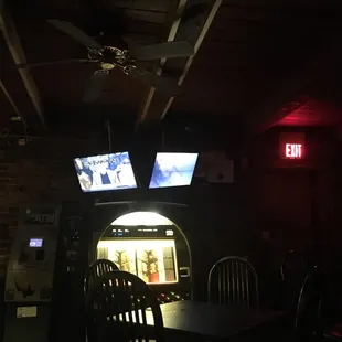 two televisions on the ceiling