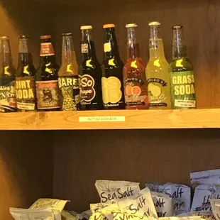 Bottled pop selection and chips