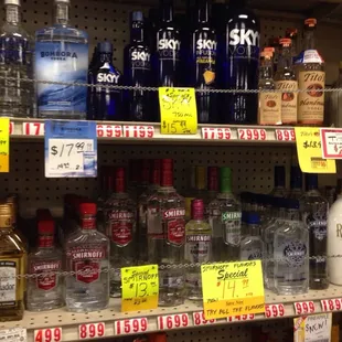 a variety of alcohol bottles