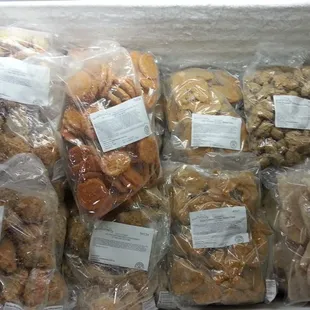 a variety of cookies in plastic bags
