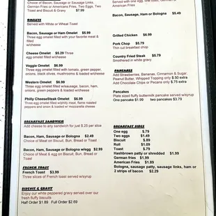 the menu of the restaurant