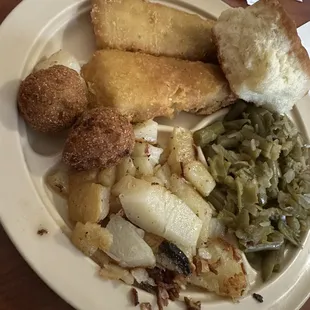 Pollock with german potatoes and green beans.