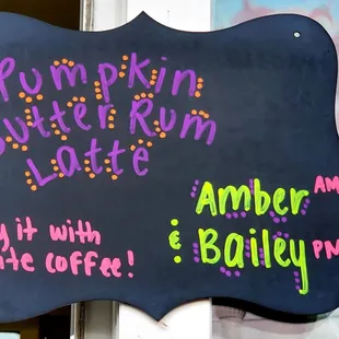 a sign for pumpkin butter rum