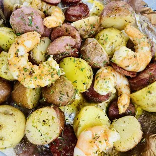 shrimp, shrimp, and potatoes