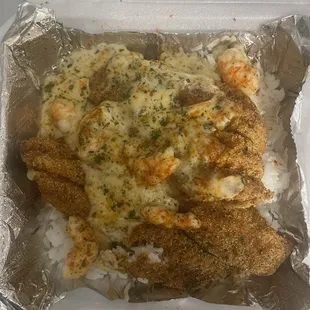 Fried Fish w/ Creamy Shrimp Topping