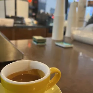 a cup of coffee on a saucer