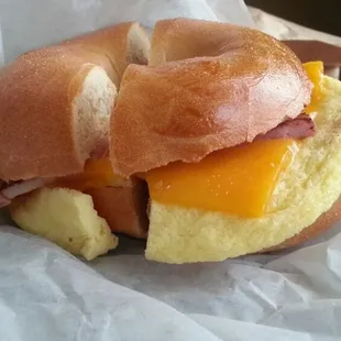 The egg, cheese and ham bagel $6.49