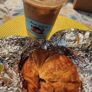 Egg and Cheese Croissant with Bacon   Dulce de Leche Latte