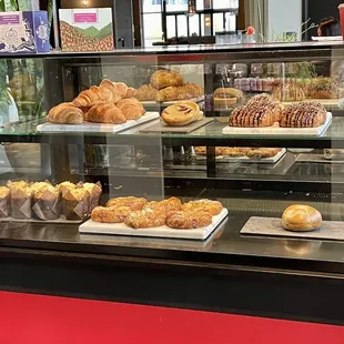 Pastry case with yummy goodies to accompany your latte YUM