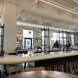 Seating and view of coffee prep area