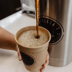 Fresh brews daily - dark roast, medium roast, and flavor of the day.