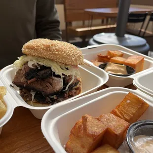 Brisket Sandwich and Laser Potatoes! Delicious. Do ask for extra sauce for the sandwich!