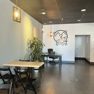 tables and chairs in a coffee shop