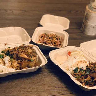 Takeout: Chicken Adobo entree + Calamari Ceviche app + Pork Belly Sisig entree