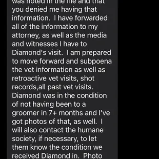 Groomer (owner) response after I sent detailed information about what happened, what I paid and receipts. Her response was retaliation!