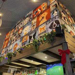 a bar decorated for christmas
