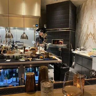 Visible kitchen area