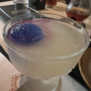 Tequila with Butterfly Pea ice ball!