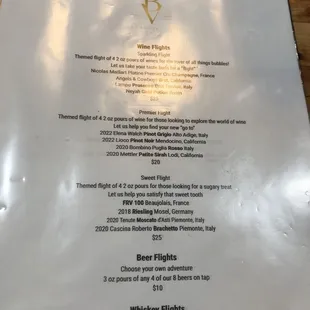 Sample of menu