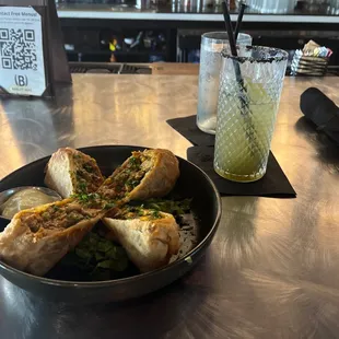 Roasted Chicken Eggrolls and Season of the Witch cocktail
