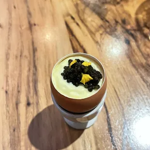 Caviar with corn custard