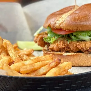 a chicken sandwich and fries